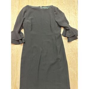 LAUREN RALPH LAUREN Women's Bell-sleeve Back Zipper Shift Dress Sz 6‎ Black Knee
